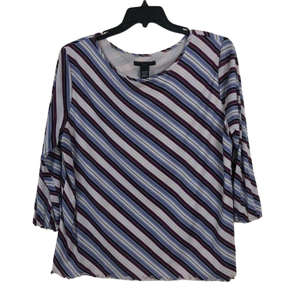 Apostrophe Women Plus Size Long Sleeve Nylon Top Striped Blouse Size 20-22w
